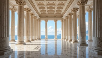 Ancient Greek architecture with pillars and a classical interior	