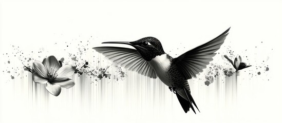 Fototapeta premium Hummingbird floral flight, abstract background, design element