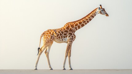 Obraz premium Giraffe walking African savanna, hazy background, wildlife photography