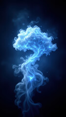 A dynamic AI-generated illustration featuring a blue cloud with abstract shapes, resembling technology or magical energy particles.