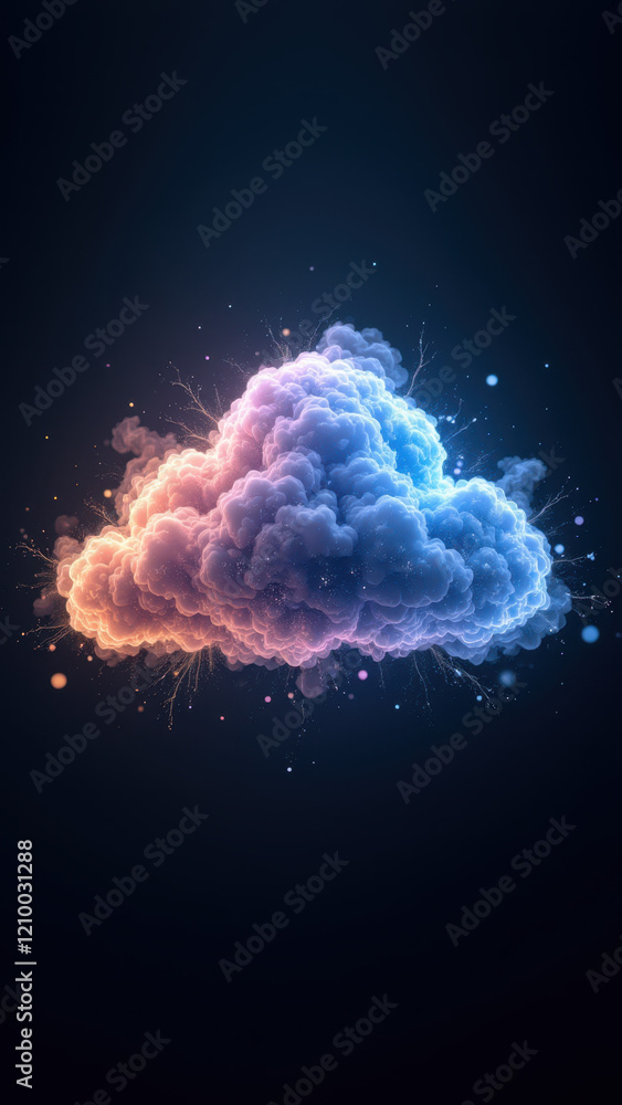 Poster dynamic cloud burst with ai-themed backdrop, perfect for tech presentations or digital marketing con