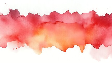 Obraz premium Red and Orange Watercolor Wash: A vibrant horizontal band of red and orange watercolor, showcasing a blend of warm hues and organic textures. Perfect for backgrounds, design elements.