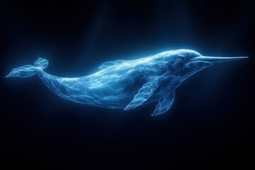 Glowing Dolphin Underwater, Dark Background, Digital Art, Aquatic Life