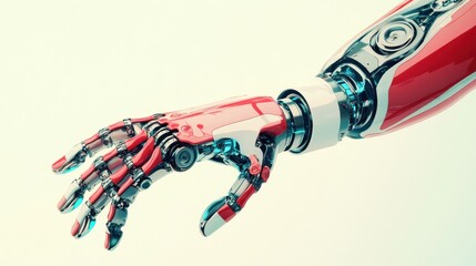 Robotic hand reaching, studio, clean background, tech concept