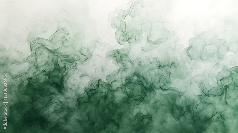 Poster emerald smoke swirl: an abstract image featuring a mesmerizing swirl of deep green smoke, creating a