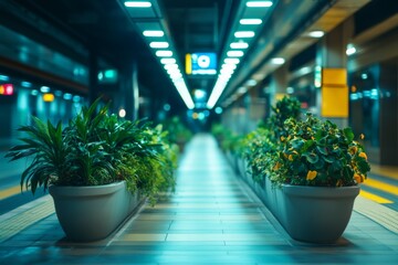 Train Station Foliage by Night