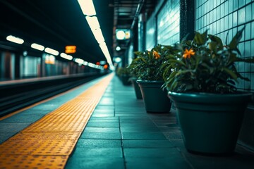Subway Platform with Potted Plants