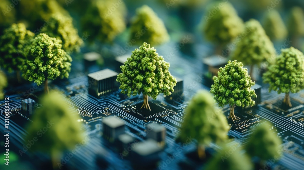 Aufkleber a close up of a computer mother board with trees on it