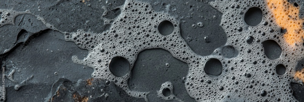 Poster surface with dark liquid creating a smooth, glossy texture and reflecting light in an abstract displ