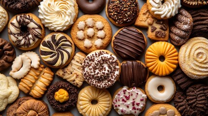 close up of chocolate candies and donuts 