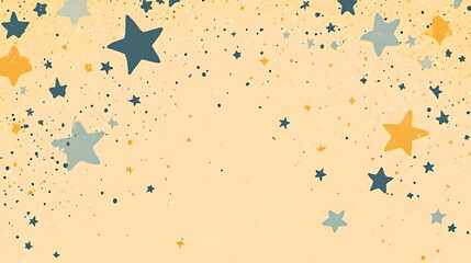 A yellow background with small stars in pastel yellow, blue, and gray colors. 