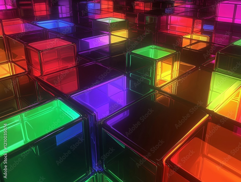 Aufkleber a vibrant arrangement of translucent cubes in various colors creating an abstract background.
