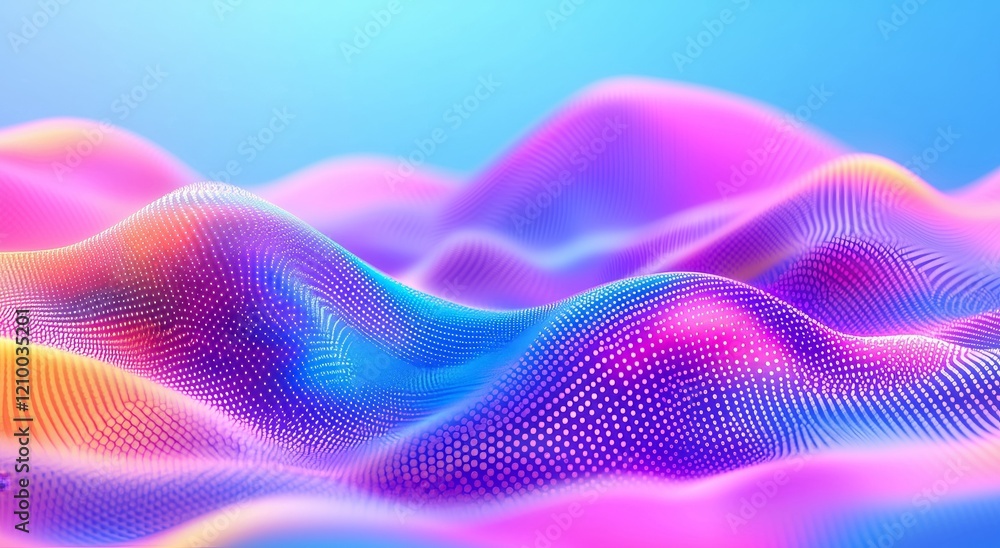 Poster vibrant abstract wave patterns in shades of pink, blue, and purple creating a dynamic visual effect.