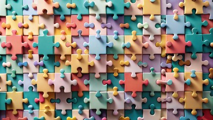 Naklejka premium Pastel Puzzle Pieces Interlocking A Complex Arrangement of Colorful Interconnected Components