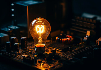 light bulb on keyboard, light bulb on the table