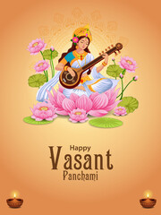 vector illustration of Goddess Saraswati for Vasant Panchami Puja of India
