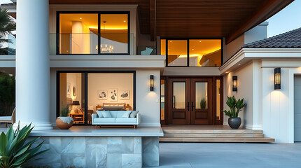 Luxury Modern Home Exterior at Dusk: Architectural Design and Real Estate Photography