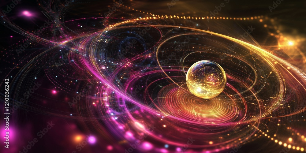 Poster a vibrant display of swirling colors and light patterns with a central glowing orb.