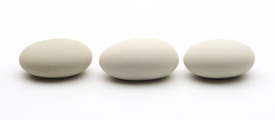 Three eggs on white background, studio shot, simple food image, recipe website