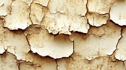 Obraz premium Cracked Paint Texture: Close-up of aged, cracked paint revealing layers of beige and brown hues, creating a textured backdrop ideal for design projects.