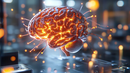 Ai generate innovative brain technology concept futuristic lab environment digital art visualization