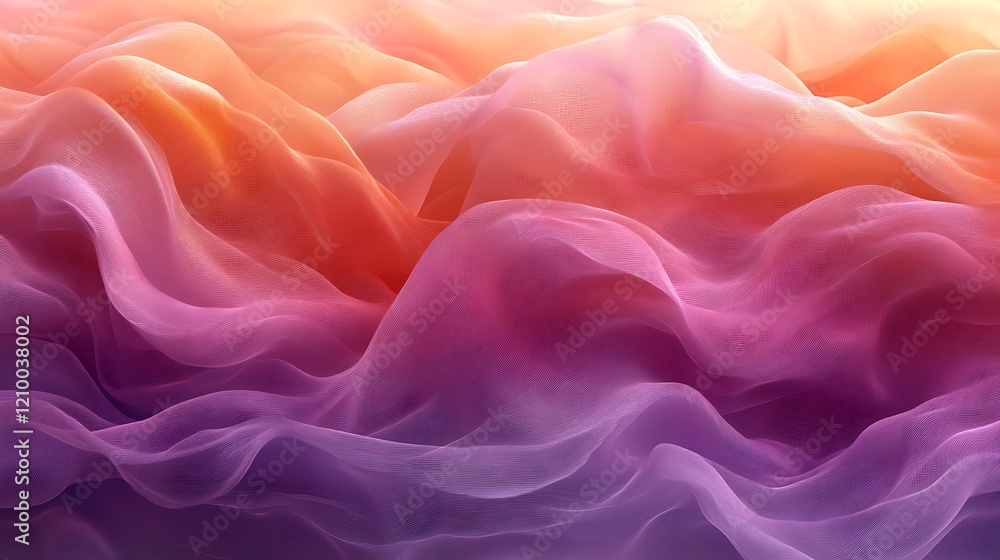 Poster sunset silk drape: luxurious silk fabric in sunset hues, creating a mesmerizing cascade of color and