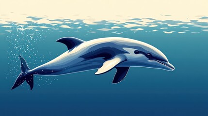 Obraz premium Dolphin swimming ocean underwater illustration design