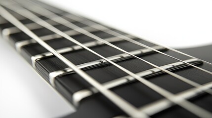 Fototapeta premium Close-up black bass guitar neck fretboard studio shot, music website banner