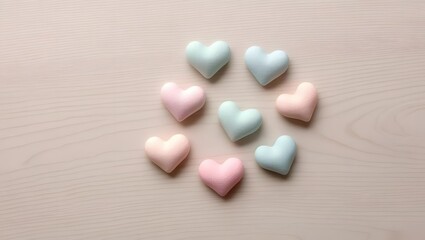 Pastel Hearts Arranged on Wood for Love, Romance and Valentine's Day