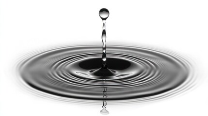 Water droplet impact, ripples, white background, studio shot, purity