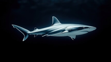 Fototapeta premium Shark swimming dark ocean background, wildlife documentary
