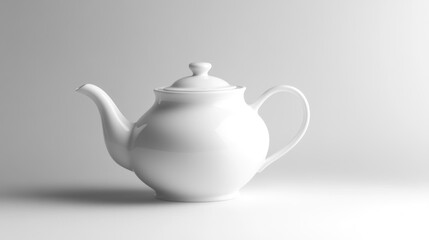 White teapot studio shot, minimalist background, tea brewing, product photography