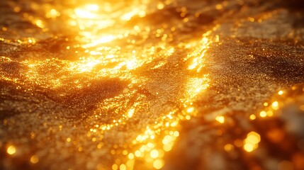 Golden Embers: Abstract close-up of shimmering golden embers, glowing with intense light and warmth, creating a captivating texture of fire and light. 