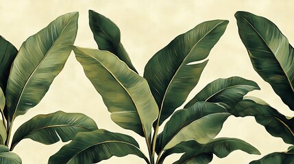 Tropical Leaf Pattern: A close-up shot showcasing a vibrant tropical leaf pattern, capturing the intricate details and textures of lush greenery. The leaves are rendered with intricate detail.