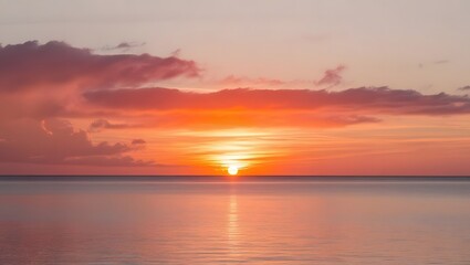 Orange Sunrise Over Calm Ocean Water with Cloudscape at Dawn Horizon