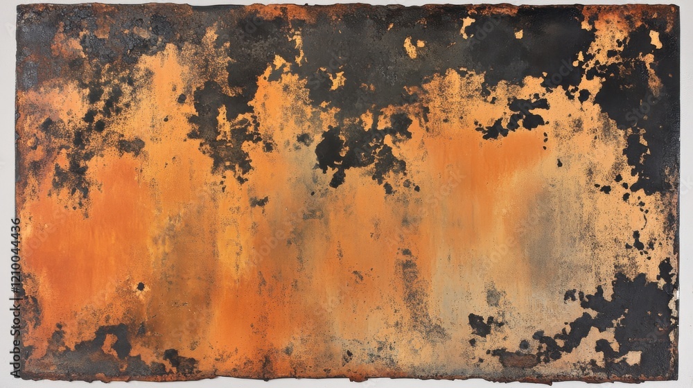 Poster abstract textured rusty metal surface with orange and black color patterns