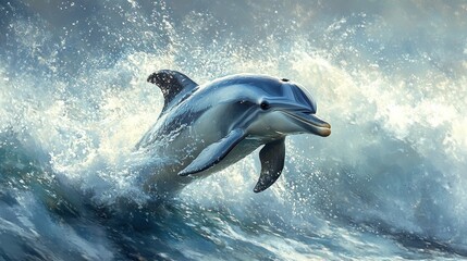 Obraz premium Dolphin leaping ocean wave sunrise wildlife nature (1)