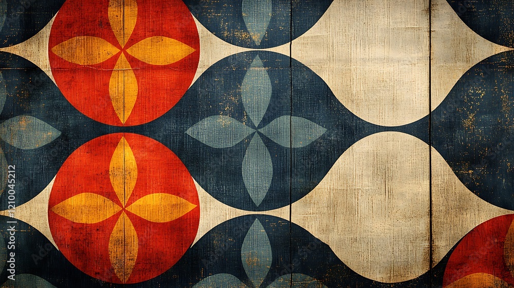 Poster retro geometric tile pattern: a vibrant and graphic abstract design features geometric shapes and bo