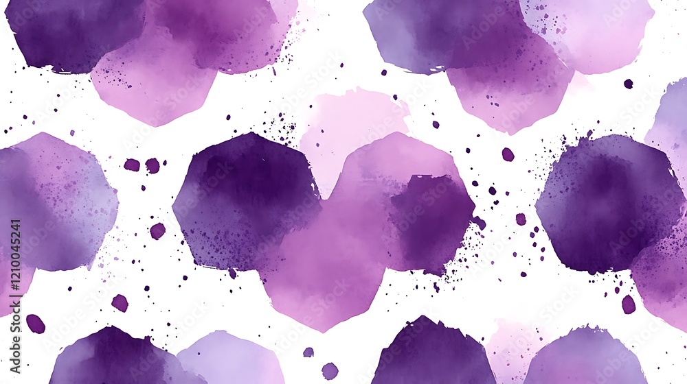 Poster purple watercolor hexagons: an abstract seamless pattern featuring soft purple and lavender watercol