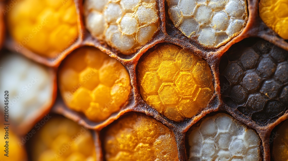 Poster honeycomb macro: a close-up macro shot reveals the intricate structure of a honeycomb, showcasing th