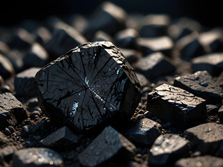 A symbolic close-up of a piece of coal and a shining diamond side by side on a rugged surface. The coal appears rough and cracked, while the diamond glows brilliantly, reflecting ligh