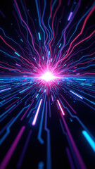 Naklejka premium This is a digital artwork featuring a futuristic AI interface with colorful, abstract lines that represent data flow.