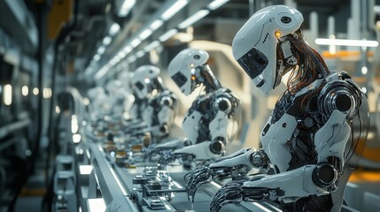 Fototapeta premium Factory Robots Automation Manufacturing Line Industrial Technology