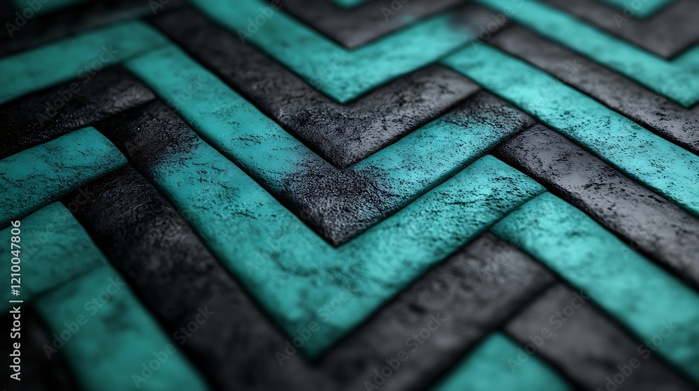 Aufkleber abstract geometric pattern: an intricately woven geometric pattern of teal and black zigzags, showca
