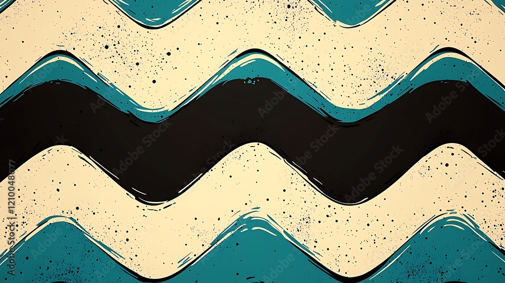 Poster abstract wavy pattern: a dynamic and textured graphic design features repeating waves in teal, black