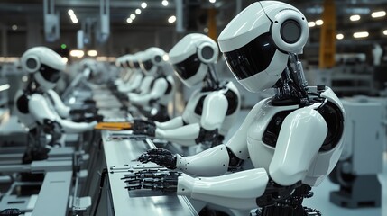 Fototapeta premium Factory Robots Automate Assembly Line Production