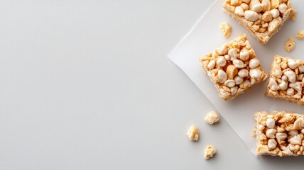 Crispy marshmallow treats with popcorn and rice cereal