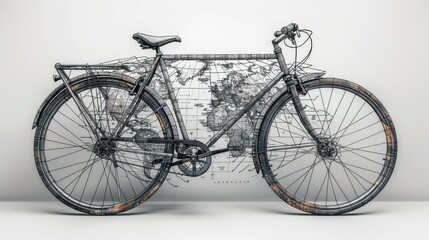 Continuous one line drawing road bike which both tires are globe. Vehicles without pollution smoke. Symbolism. Healthy earth. Environmental.