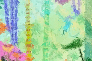 Various oil paintings, flowers, butterflies, dragonflies, bees, beautiful tropical leaves