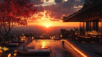 Rooftop pool sunset city view luxury resort
